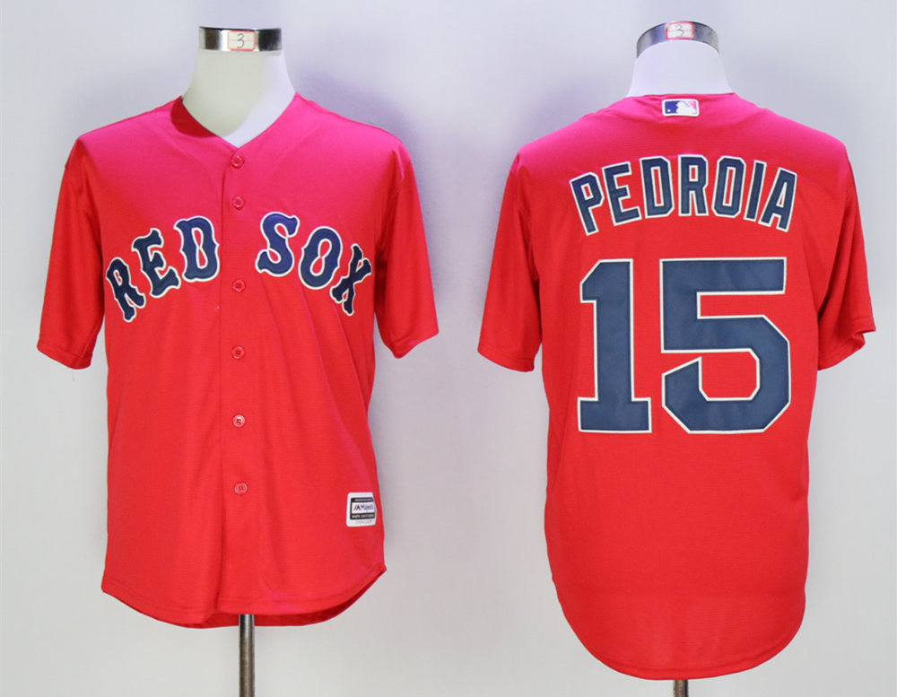 Red Sox 15 Dustin Pedroia Red New Cool Base Jersey - Click Image to Close