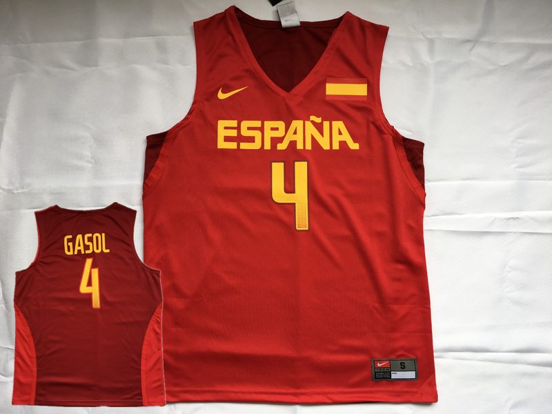 Spain Basketball 4 Pau Gasol Red Nike Rio Elite Jersey