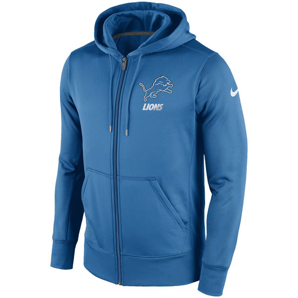 Nike Detroits Lions Blue Sideline Full Zip Performance Hoodie - Click Image to Close