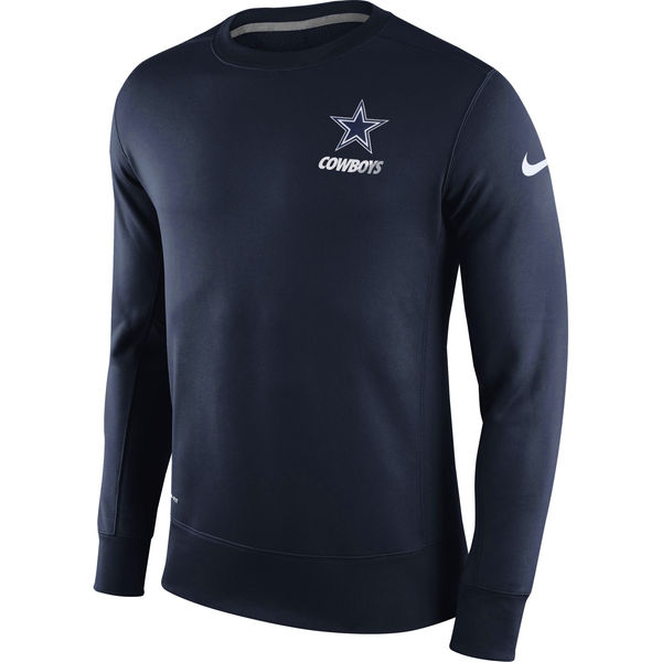 Nike Dallas Cowboys Navy 2015 Sideline Crew Fleece Performance Sweatshirt - Click Image to Close