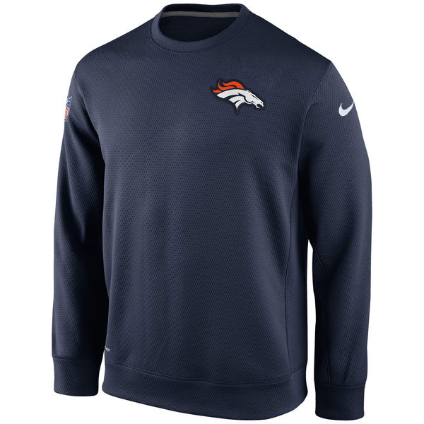 Nike Denver Broncos Navy Ko Chain Crew Fleece Performance Sweatshirt