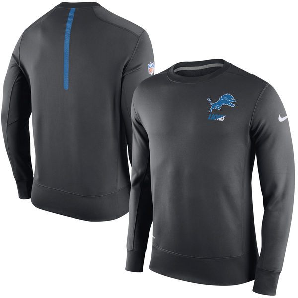 Nike Detroits Lions Charcoal 2015 Sideline Crew Fleece Performance Sweatshirt