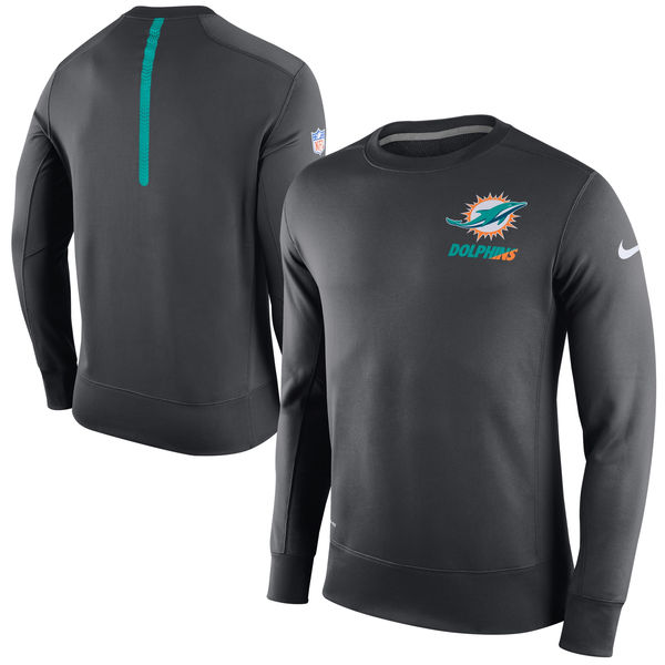 Nike Miami Dolphins Charcoal 2015 Sideline Crew Fleece Performance Sweatshirt