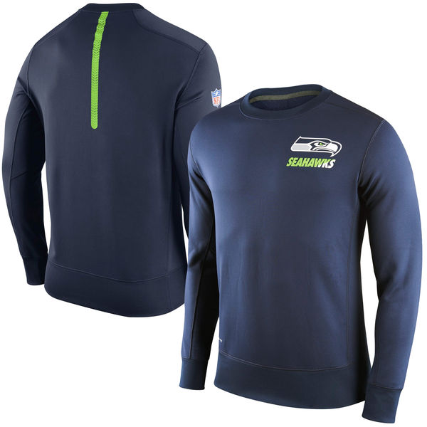Nike Seattle Seahawks Navy 2015 Sideline Crew Fleece Performance Sweatshirt