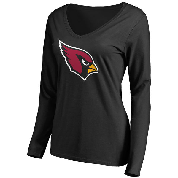 Arizona Cardinals Black Primary Team Logo Slim Fit V Neck Long Sleeve Women's T-Shirt