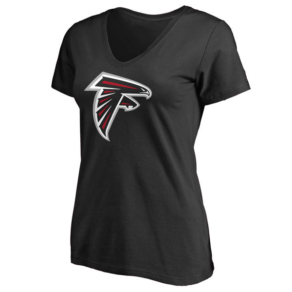 Atlanta Falcons Black Primary Team Logo Slim Fit V Neck Women's T-Shirt - Click Image to Close