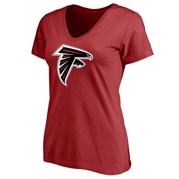 Atlanta Falcons Red Primary Team Logo Slim Fit V Neck Women's T-Shirt - Click Image to Close