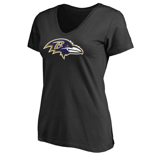 Baltimore Ravens Black Primary Team Logo Slim Fit V Neck Women's T-Shirt
