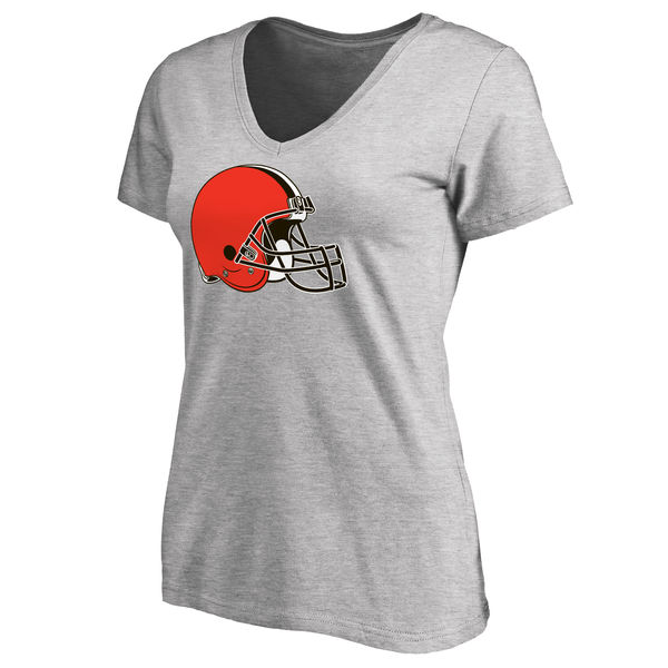 Cleveland Browns Ash Primary Team Logo Slim Fit V Neck Women's T-Shirt