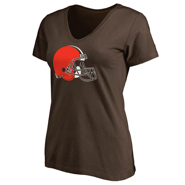 Cleveland Browns Brown Primary Team Logo Slim Fit V Neck Women's T-Shirt