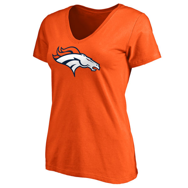 Denver Broncos Orange Primary Team Logo Slim Fit V Neck Women's T-Shirt