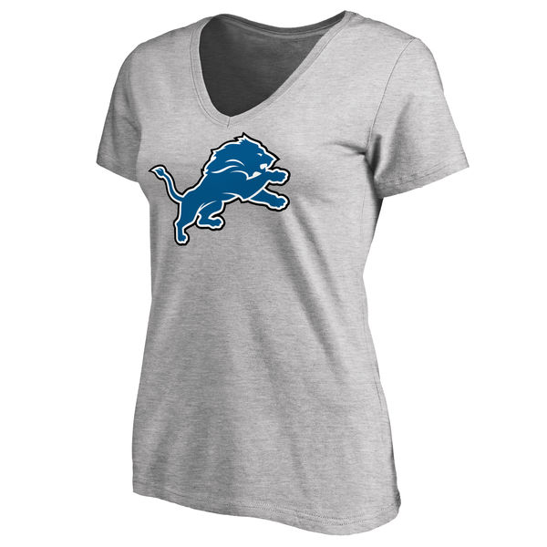 Detroits Lions Ash Primary Team Logo Slim Fit V Neck Women's T-Shirt
