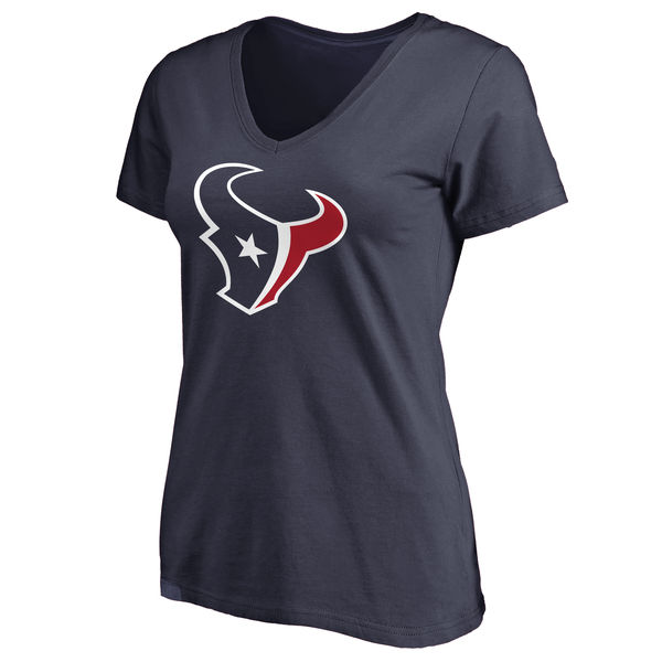 Houston Texans Navy Primary Team Logo Slim Fit V Neck Women's T-Shirt