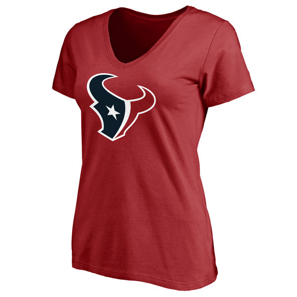 Houston Texans Red Primary Team Logo Slim Fit V Neck Women's T-Shirt