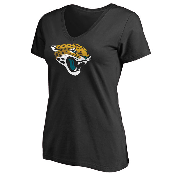 Jacksonville Jaguars Black Primary Team Logo Slim Fit V Neck Women's T-Shirt
