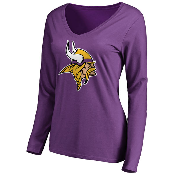 Minnesota Vikings Purple Primary Team Logo Slim Fit V Neck Long Sleeve Women's T-Shirt