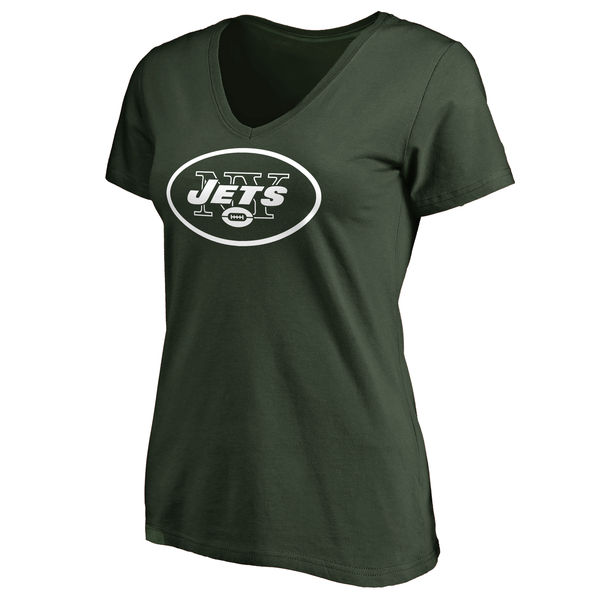 New York Jets Green Primary Team Logo Slim Fit V Neck Women's T-Shirt