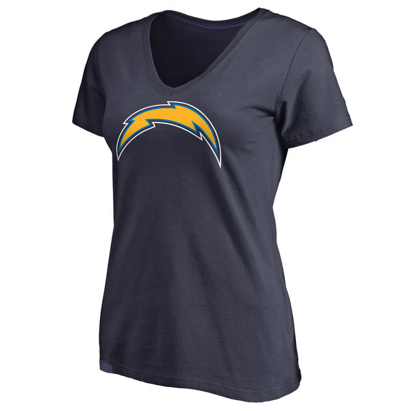 San Diego Chargers Navy Primary Team Logo Slim Fit V Neck Women's T-Shirt - Click Image to Close