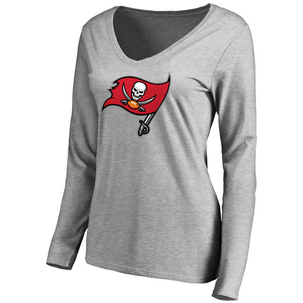 Tampa Bay Buccaneers Ash Primary Team Logo Slim Fit V Neck Long Sleeve Women's T-Shirt