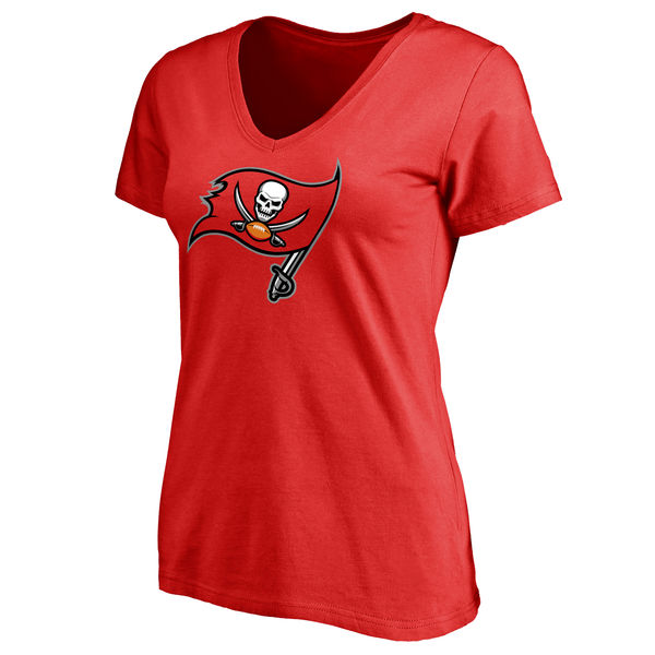 Tampa Bay Buccaneers Red Primary Team Logo Slim Fit V Neck Women's T-Shirt