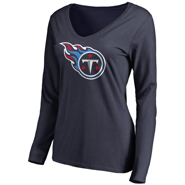 Tennessee Titans Navy Primary Team Logo Slim Fit V Neck Long Sleeve Women's T-Shirt - Click Image to Close