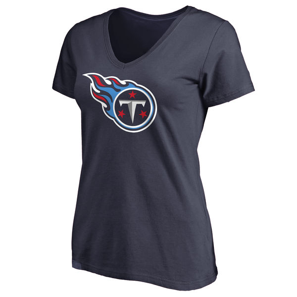 Tennessee Titans Navy Primary Team Logo Slim Fit V Neck Women's T-Shirt