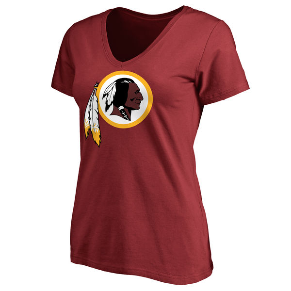 Washington Redskins Burgundy Primary Team Logo Slim Fit V Neck Women's T-Shirt