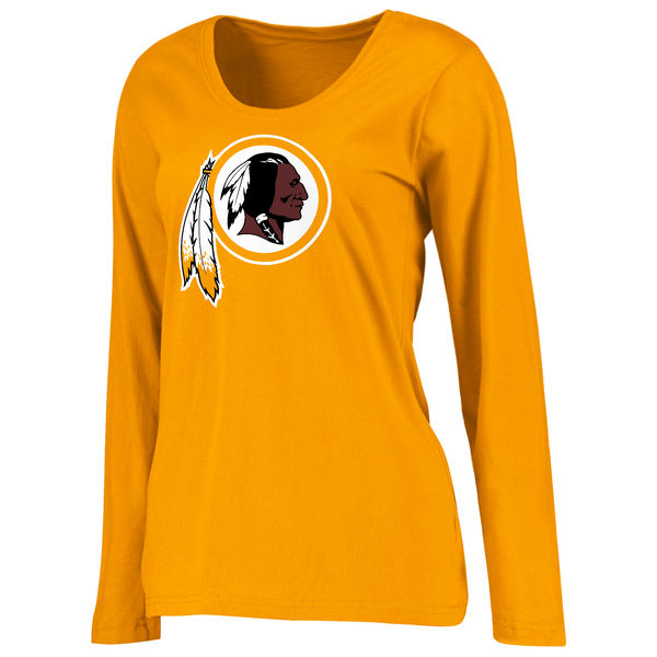 Washington Redskins Gold Primary Team Logo Slim Fit V Neck Long Sleeve Women's T-Shirt - Click Image to Close