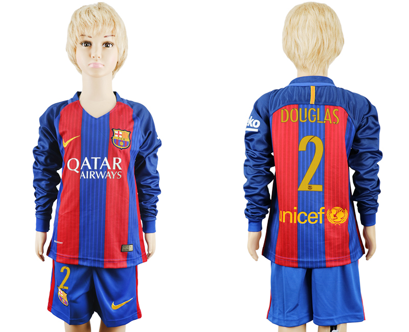 2016-17 Barcelona 2 GOUGLAS Home Youth Long Sleeve Soccer Jersey