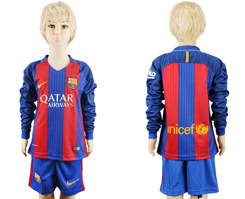 2016-17 Barcelona Home Youth Long Sleeve Soccer Jersey