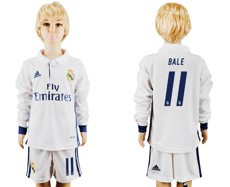 2016-17 Real Madrid 11 BALE Home Youth Long Sleeve Soccer Jersey