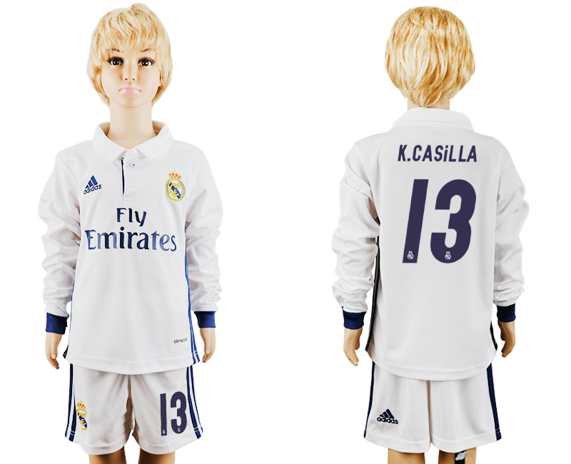 2016-17 Real Madrid 13 K.CASILLA Home Youth Long Sleeve Soccer Jersey