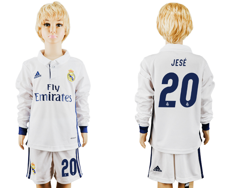 2016-17 Real Madrid 20 JESE Home Youth Long Sleeve Soccer Jersey
