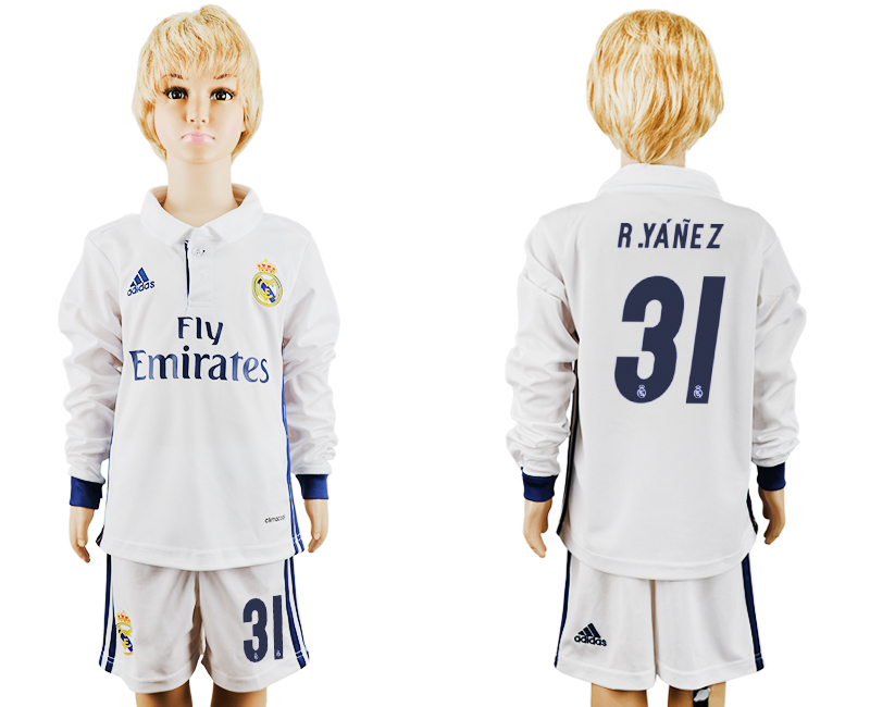 2016-17 Real Madrid 31 R.YANEZ Home Youth Long Sleeve Soccer Jersey