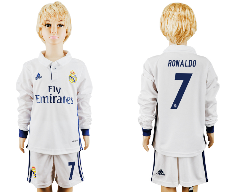 2016-17 Real Madrid 7 RONALDO Home Youth Long Sleeve Soccer Jersey