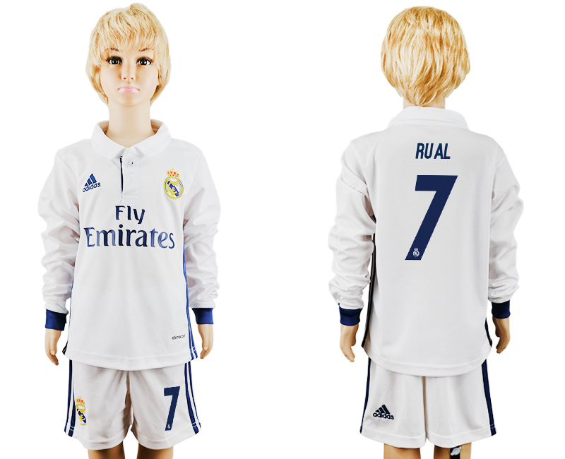2016-17 Real Madrid 7 RUAL Home Youth Long Sleeve Soccer Jersey