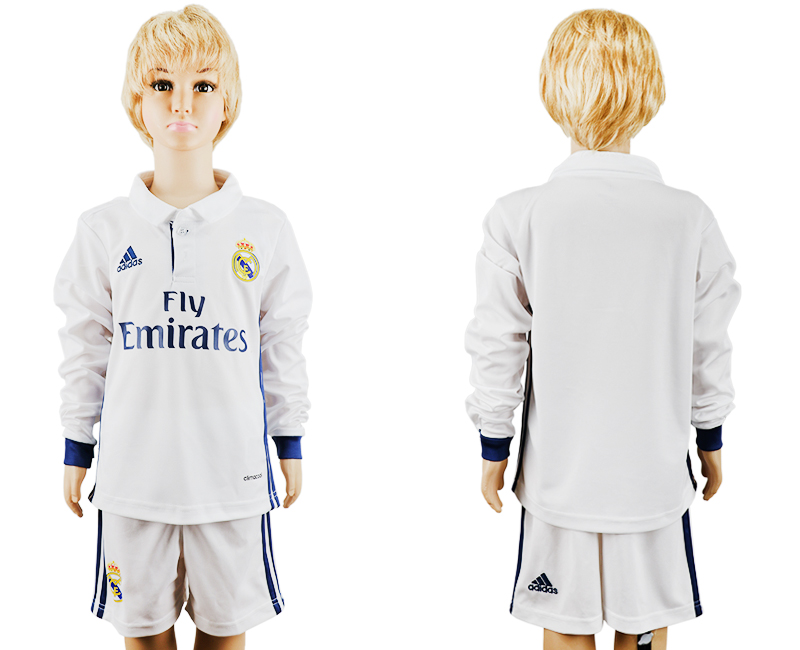 2016-17 Real Madrid Home Youth Long Sleeve Soccer Jersey
