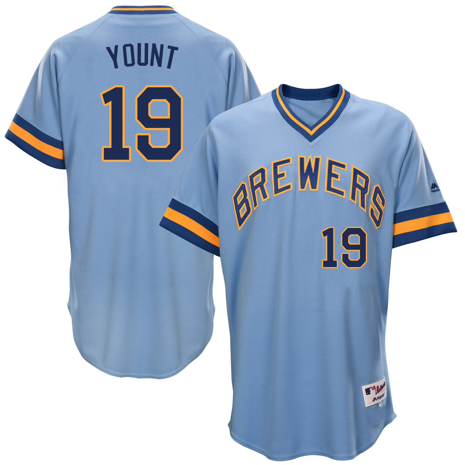 Brewers 19 Robin Yount Light Blue Throwback Jersey