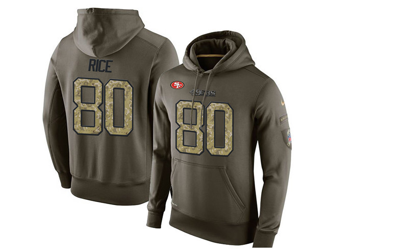 Nike 49ers 80 Jerry Rice Olive Green Salute To Service Pullover Hoodie