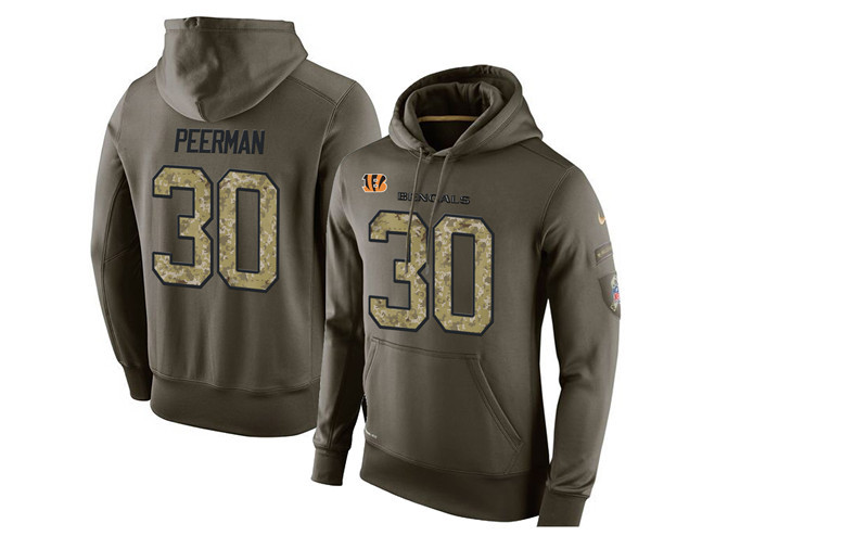 Nike Bengals 30 Cedric Peerman Olive Green Salute To Service Pullover Hoodie