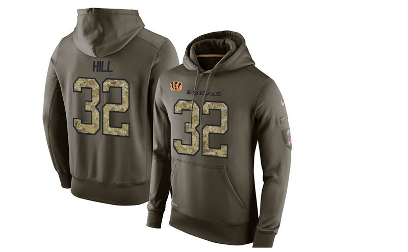 Nike Bengals 32 Jeremy Hill Olive Green Salute To Service Pullover Hoodie