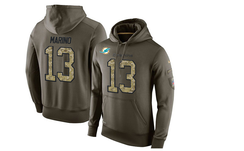 Nike Dolphins 13 Dan Marino Olive Green Salute To Service Pullover Hoodie