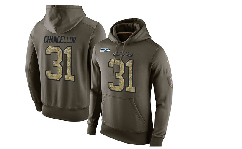 Nike Seahawks 31 Kam Chancellor Olive Green Salute To Service Pullover Hoodie