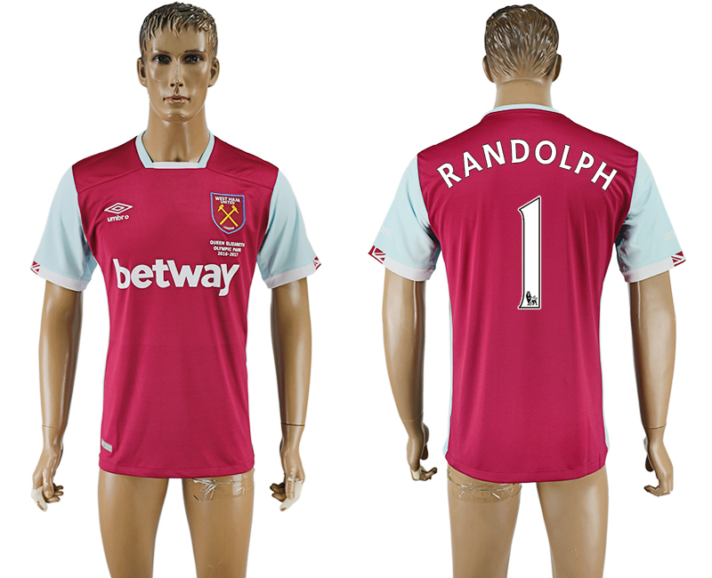 2016-17 West Ham United 1 RANDOLPH Home Thailand Soccer Jersey 2016-17 West Ham United 1 RANDOLPH Home Thailand Soccer Jersey