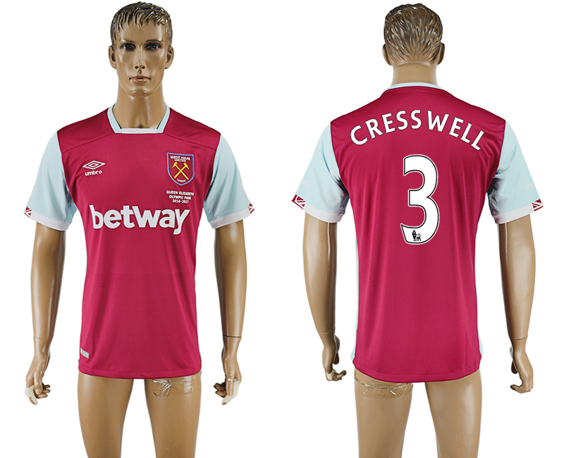 2016-17 West Ham United 3 CRESSWELL Home Thailand Soccer Jersey