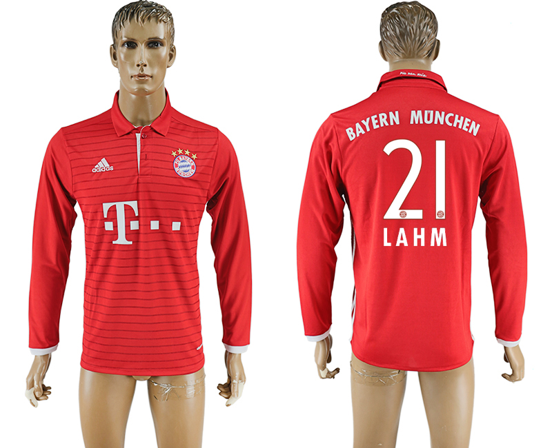 2016-17 Bayern Munich 21 LAHM Home Long Sleeve Thailand Soccer Jersey
