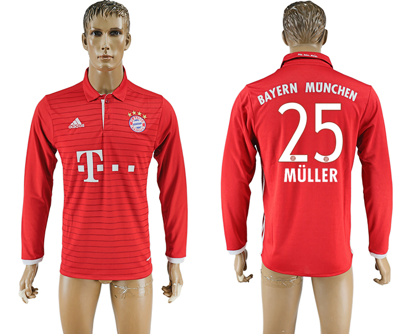 2016-17 Bayern Munich 25 MULLER Home Long Sleeve Thailand Soccer Jersey