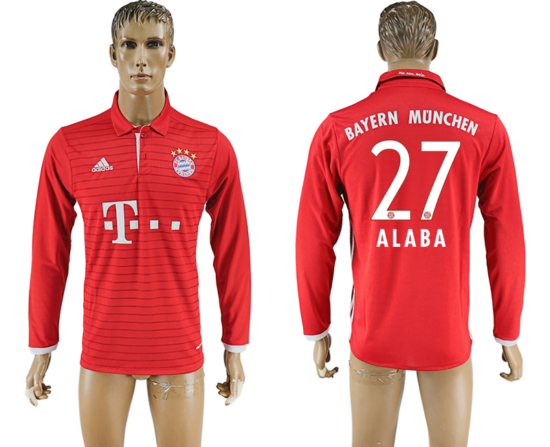 2016-17 Bayern Munich 27 ALABA Home Long Sleeve Thailand Soccer Jersey