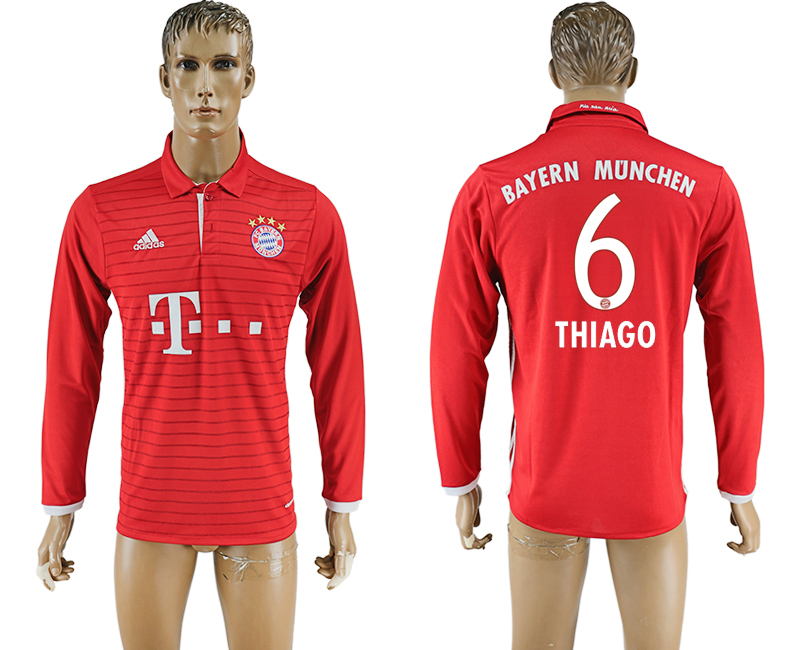 2016-17 Bayern Munich 6 THIAGO Home Long Sleeve Thailand Soccer Jersey