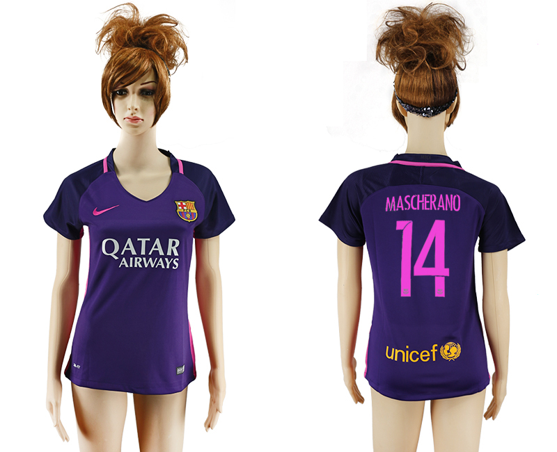 2016-17 Barcelona 14 MASCHERANO Away Women Soccer Jersey